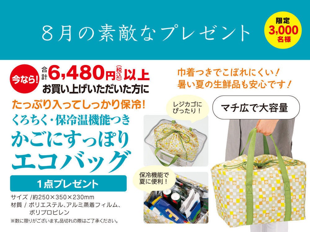 8月のお楽しみプレゼント  かごにすっぽりエコバッグ