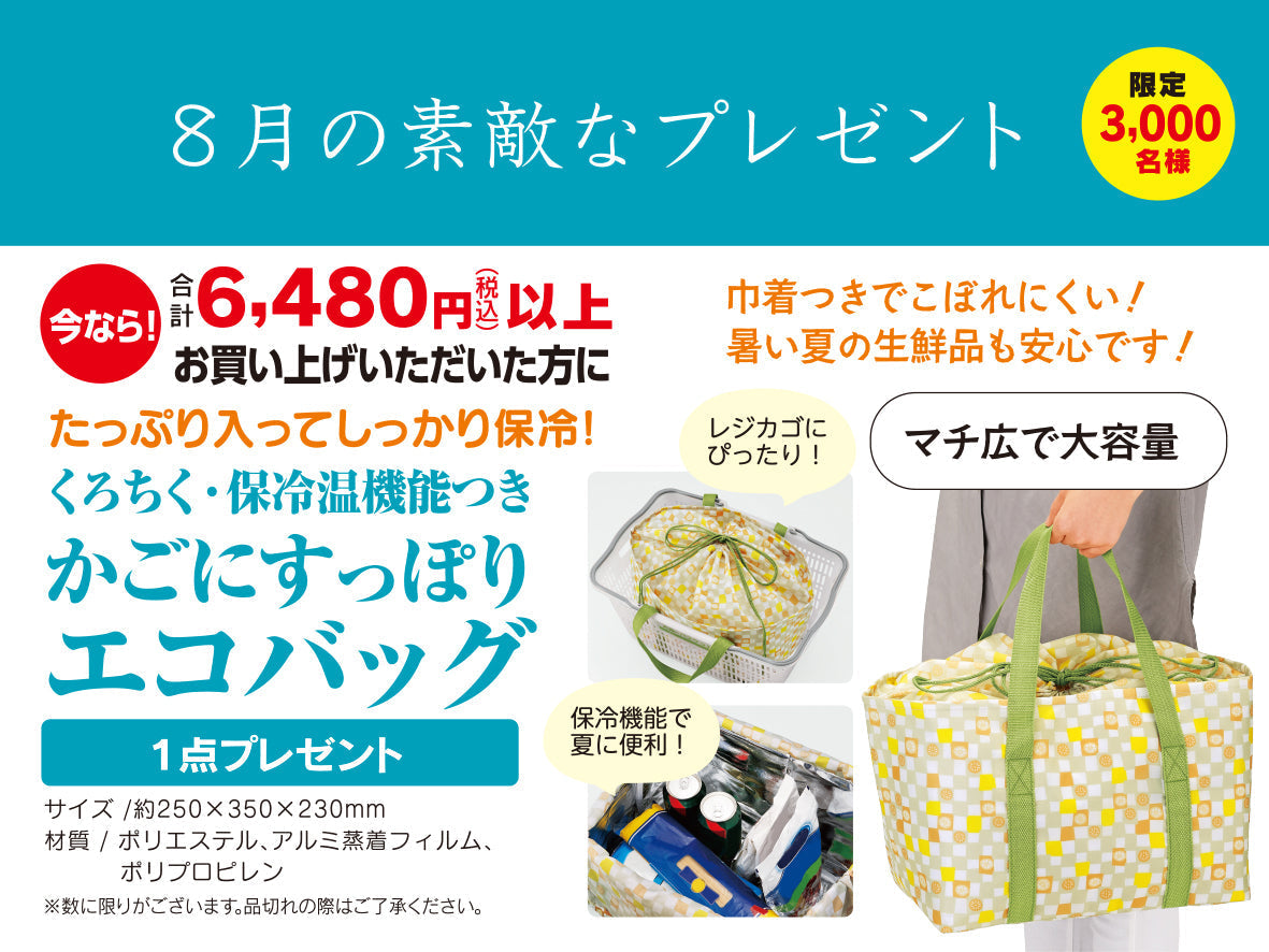 8月のお楽しみプレゼント  かごにすっぽりエコバッグ